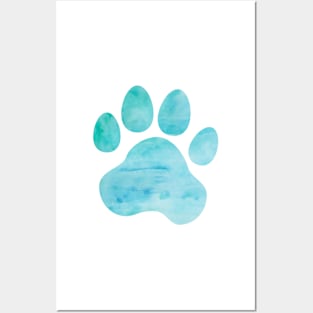 Turquoise Watercolor Paw Print Posters and Art